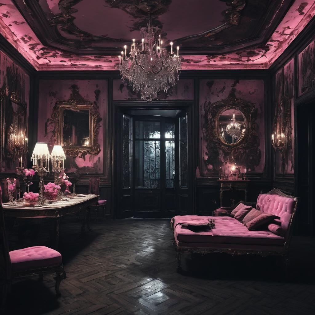 Surreal Hotel Scene with Mirrors and Champagne