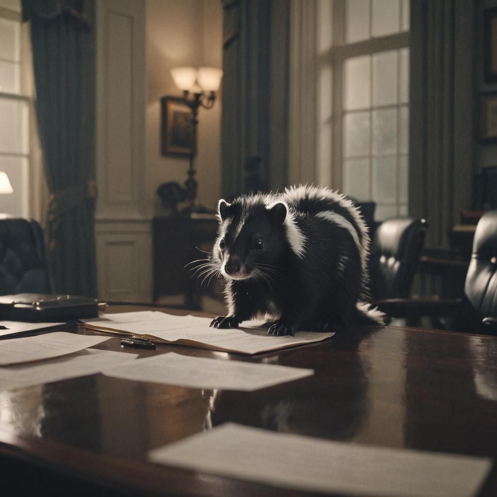 Skunk Peeks into Oval Office Window at Night