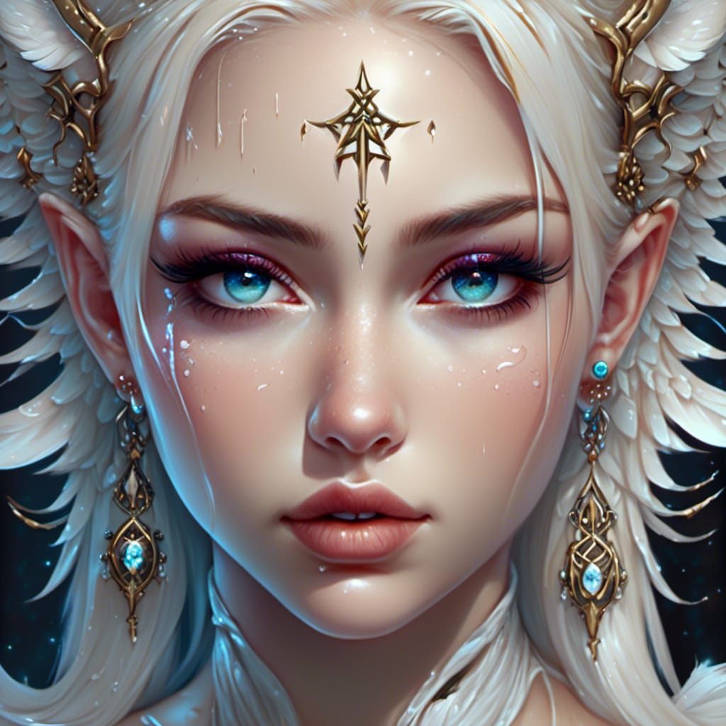 Angelic Portrait with Glowing Runes