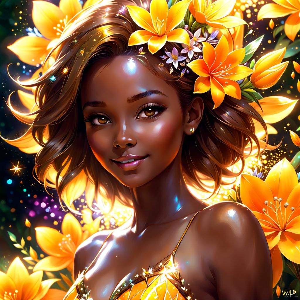 Ethereal Portrait with Magical Glowing Flowers