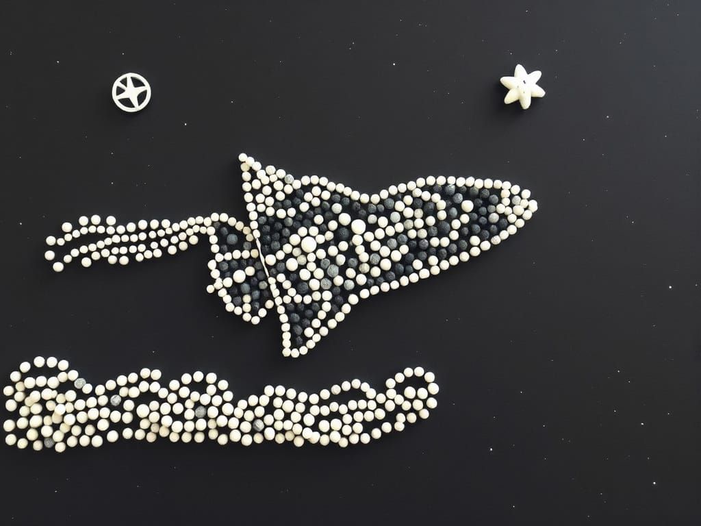 Cosmic Pebble Art Spaceship Soars Through Quantum Realm