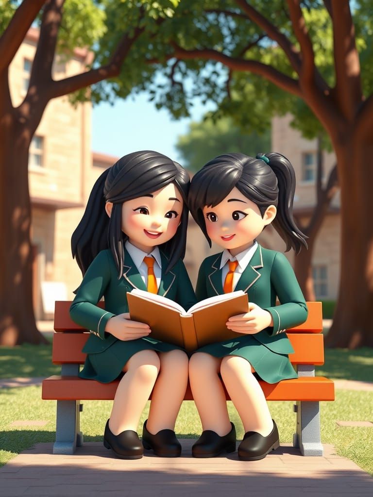 Vibrant Roblox Girls Read Together in Whimsical Schoolyard S...