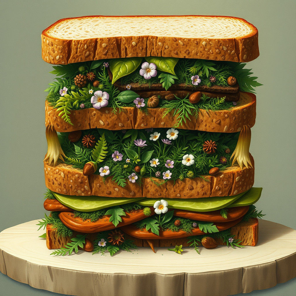 Forest Sandwich in Whimsical Illustrative Style
