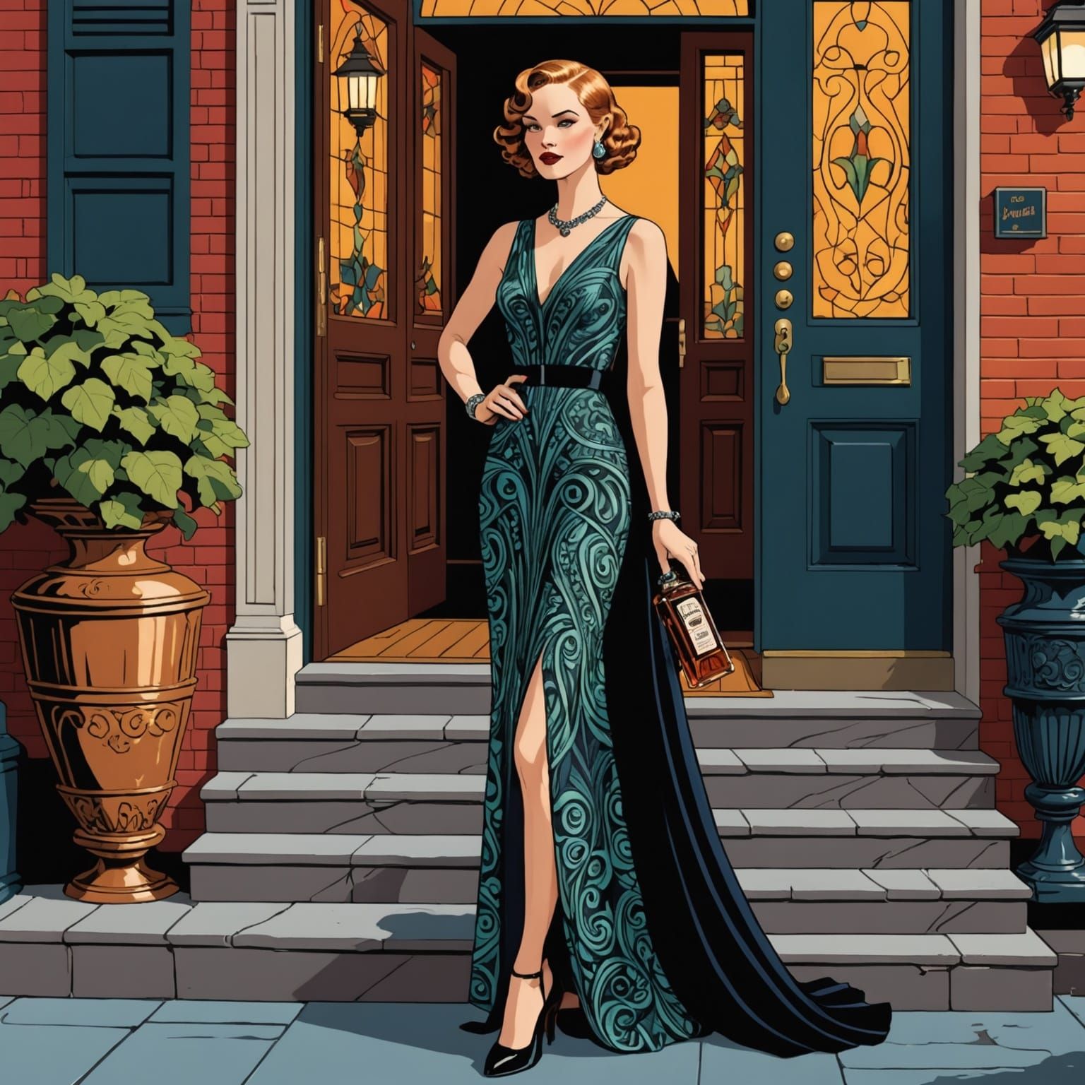 Glamorous 1930s Woman with Whiskey in Art Deco Style