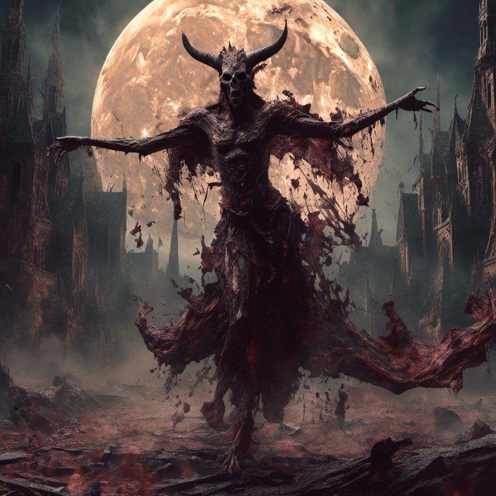 Satan Dancing in Pale Moonlight: Macabre Painting