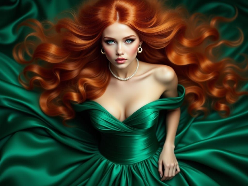 Emerald Gown Model in High Fashion Portrait