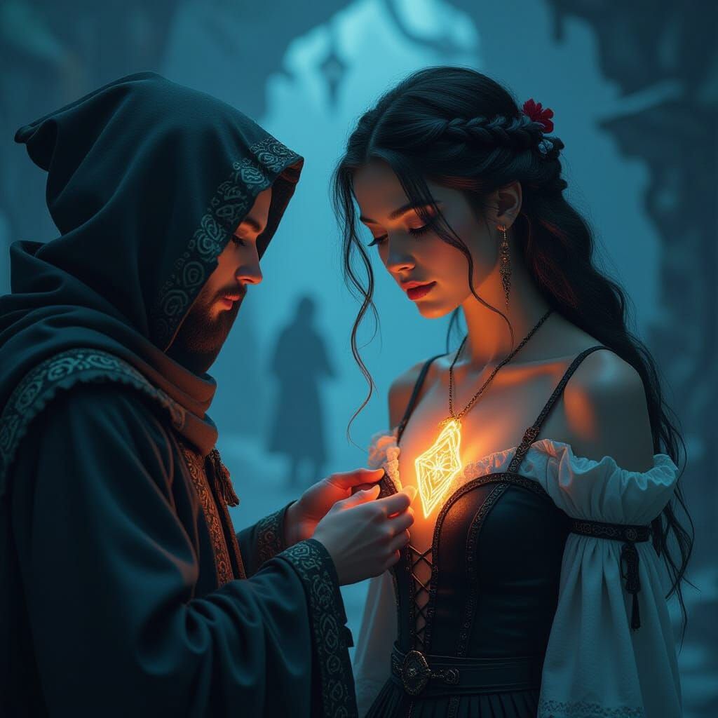 Mystical Rune-Thread Weaving in a Sci-Fi Ambiance