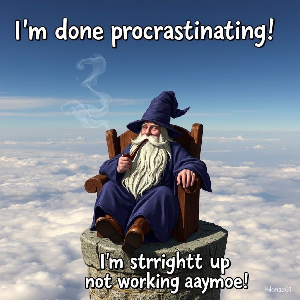 Wizard Relaxing in Tower with Magical Smoke