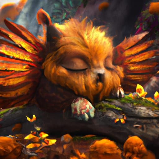 Autumn Griffin Sleeping: Detailed Matte Painting