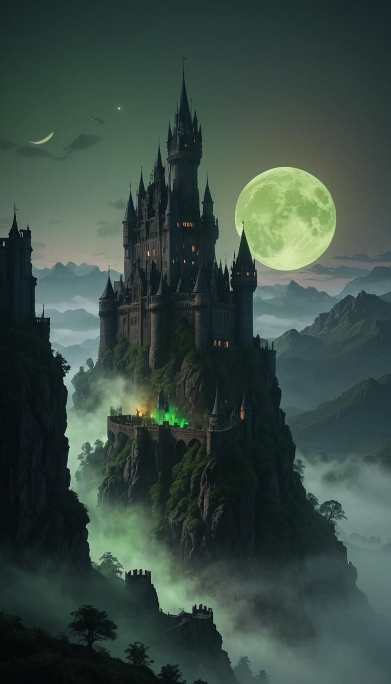 Gothic Castle Silhouette in Evening Glow