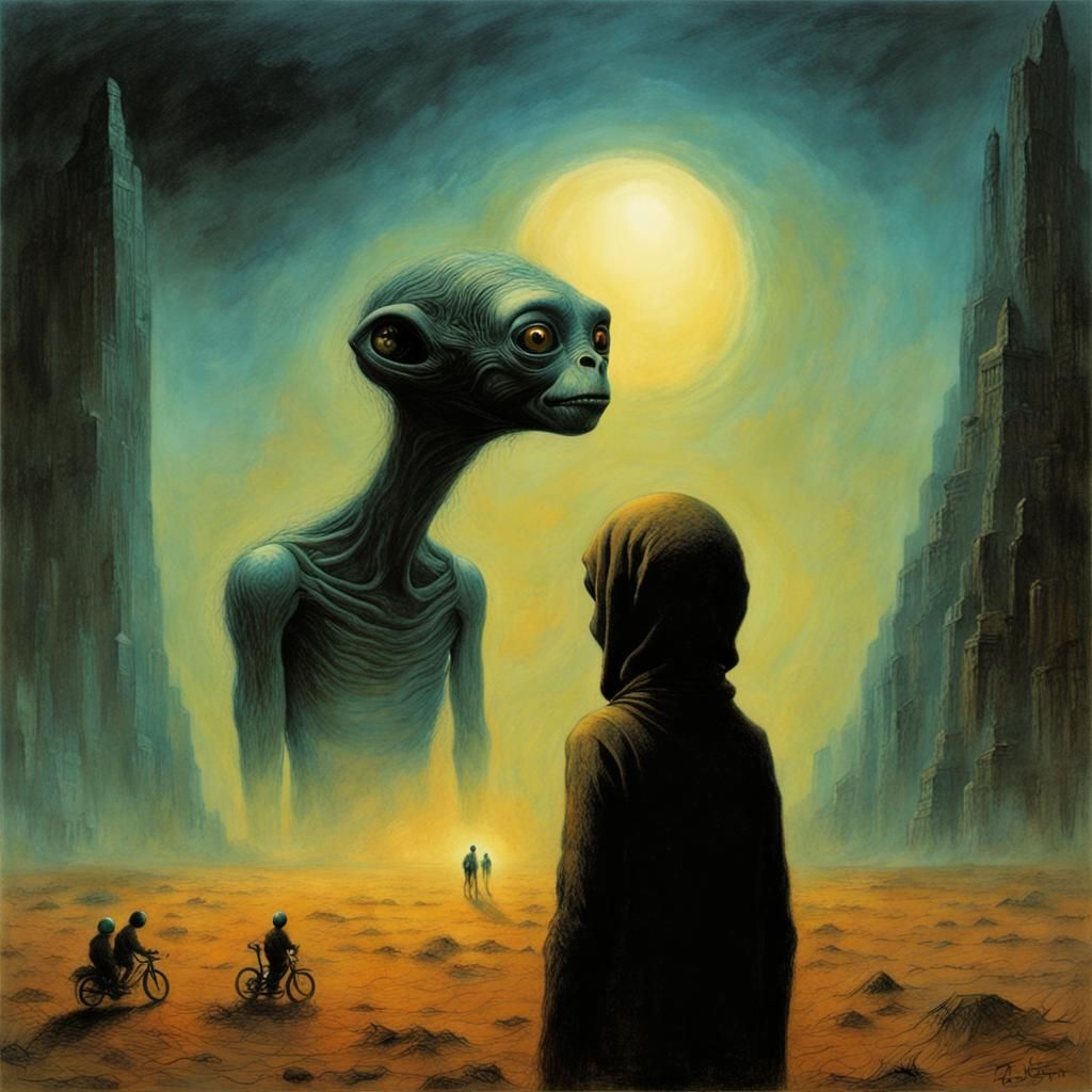 E.T. in Beksinski-Inspired Dystopian Style