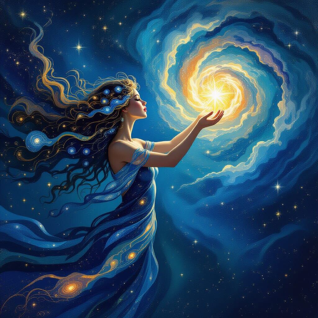 Celestial Woman Made of Galaxies and Nebulae