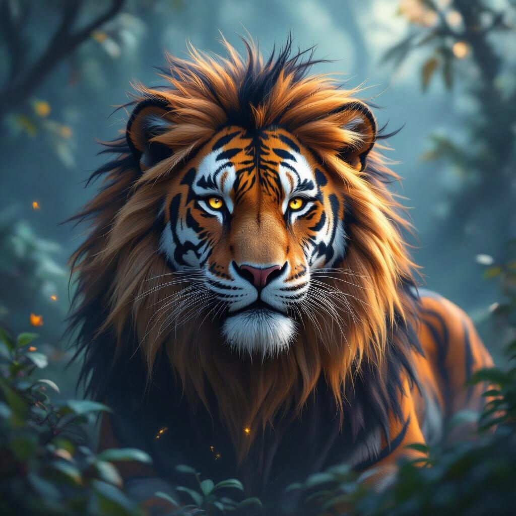 Majestic Lion-Tiger Hybrid in Detailed Matte Painting Style