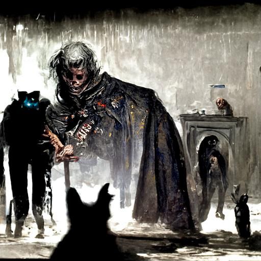 Undead Figures in a Kitchen, Gothic Horror Style