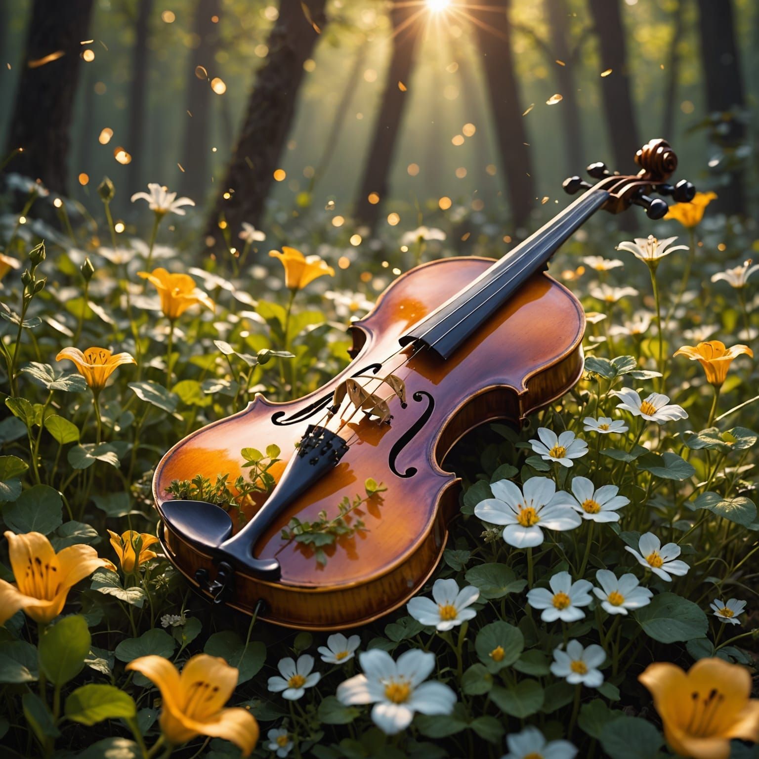 Ethereal Violins Play Nature's Song in Fantasy Art Style