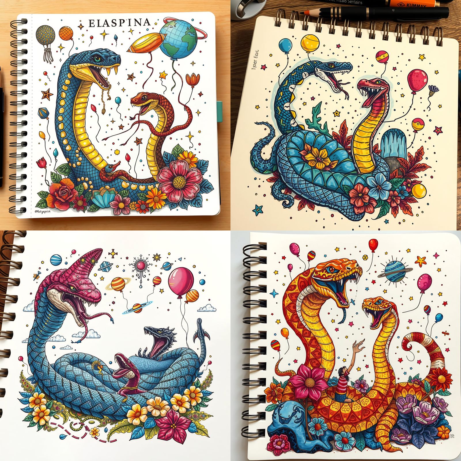 Snakes in Psychedelic Serpent Dreamscape Illustration