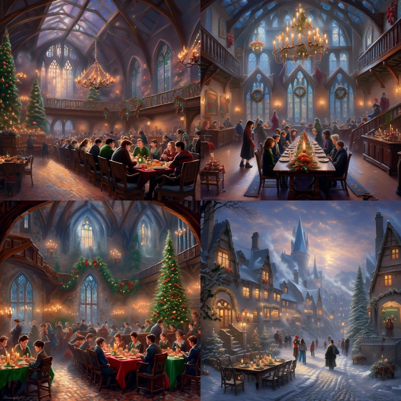 <lora:Food:1.0> Christmas dinner in Hogwarts