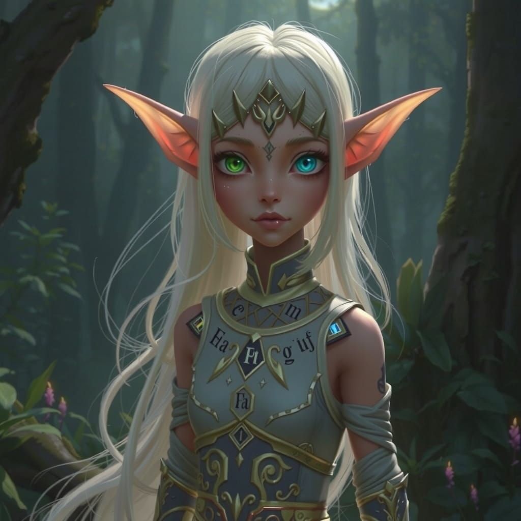 Elf with Dual-Colored Eyes in Moonlit Forest
