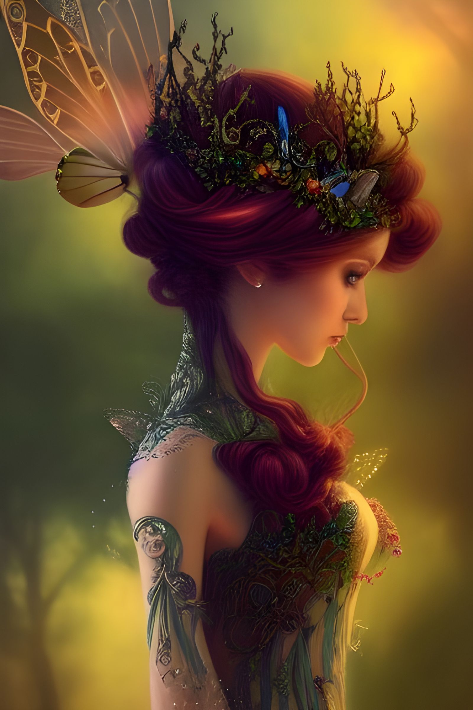 Butterfly Fairy in Elaborate Gown, Detailed Portrait