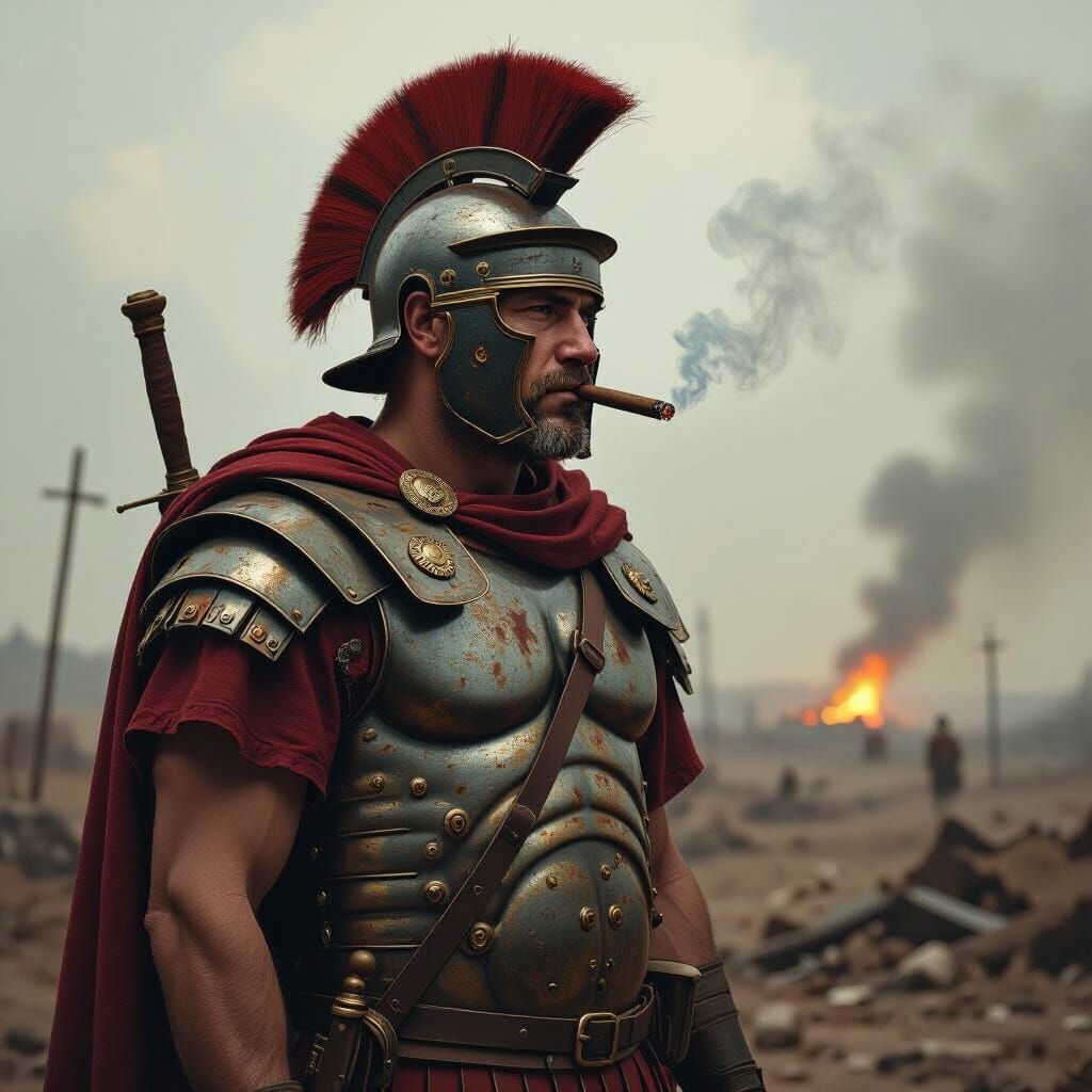 Pensive Roman Legionnaire with Cigar in Digital Painting Sty...