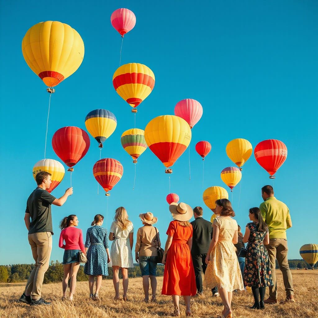 Colorful Balloons Released into Blue Sky