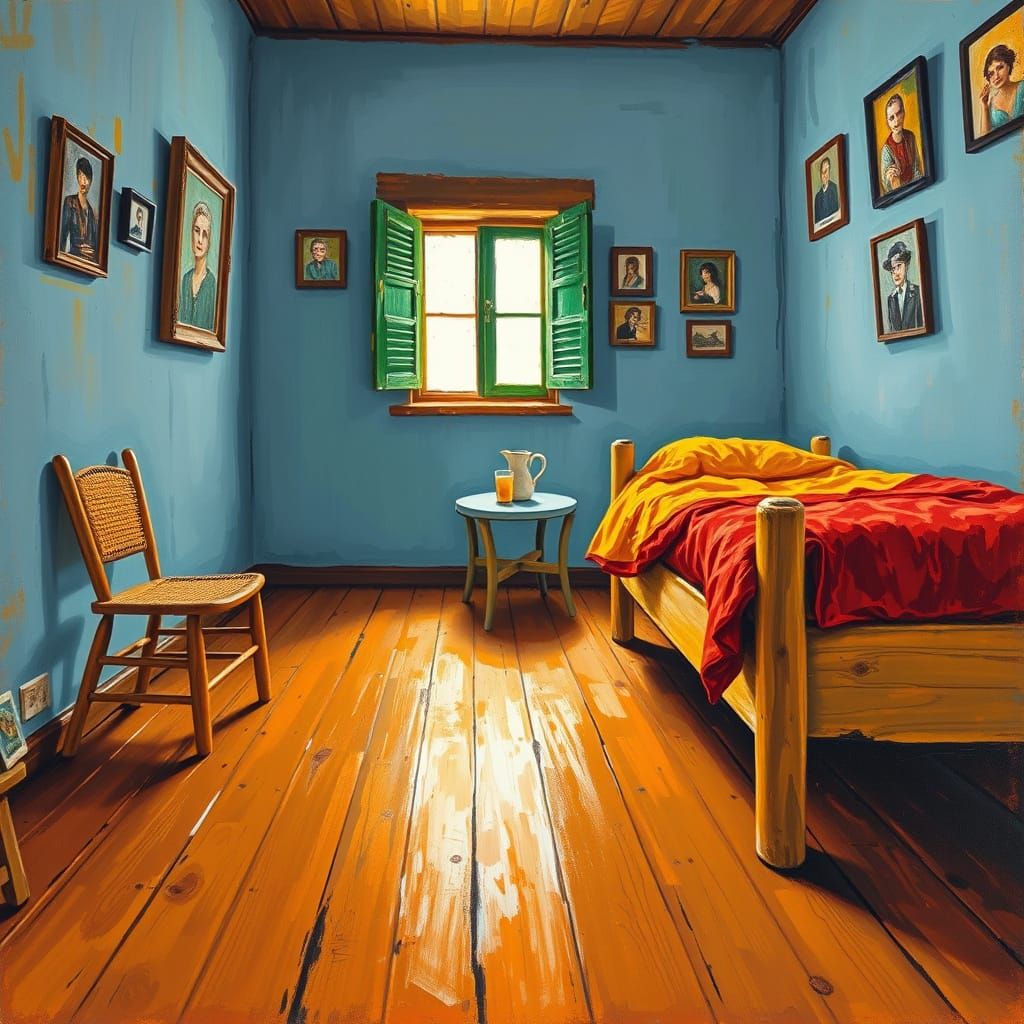 Cozy Bedroom in Expressive Post-Impressionist Style
