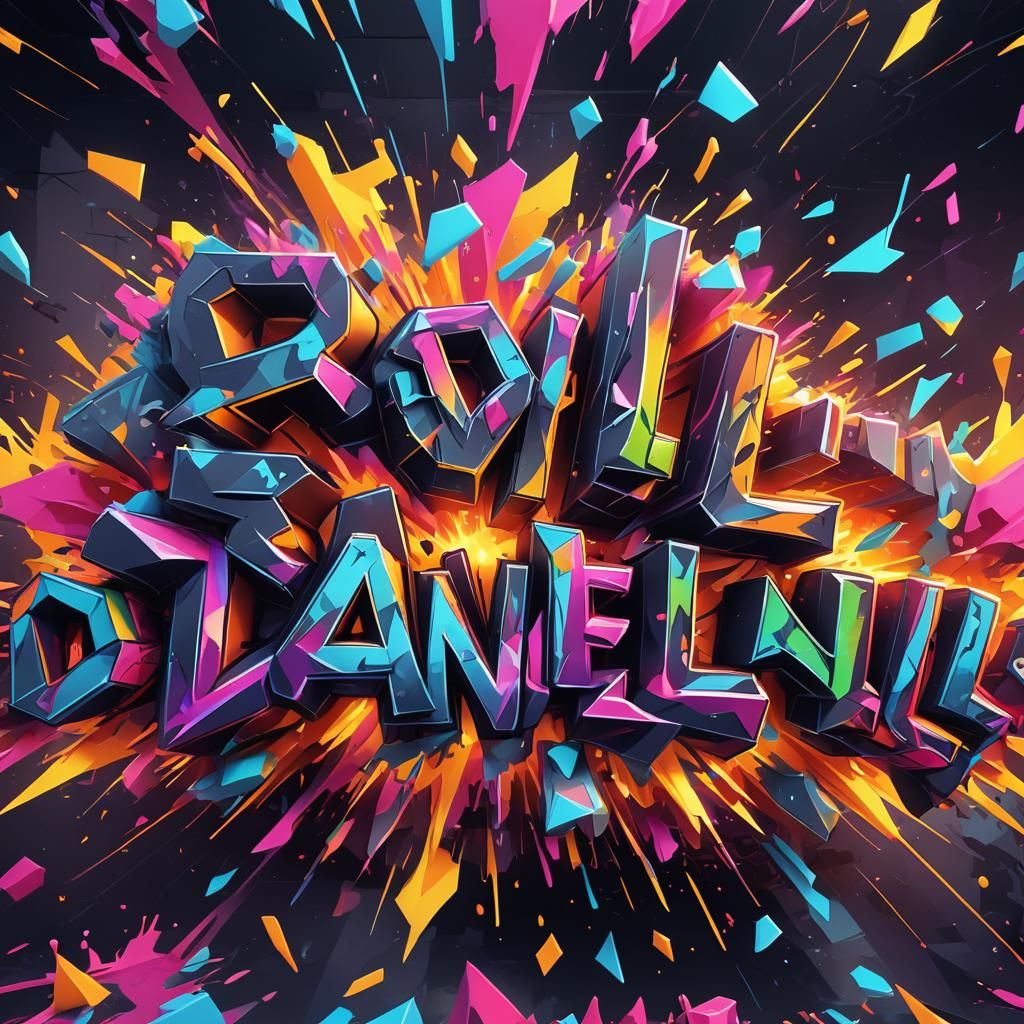 Neon Graffiti Art: "Danniel" in 3D Low-Poly Style