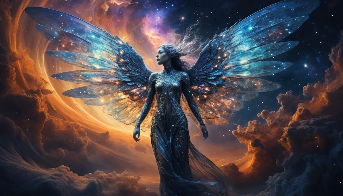 Ethereal Stardust Woman in Surrealist Art Nouveau