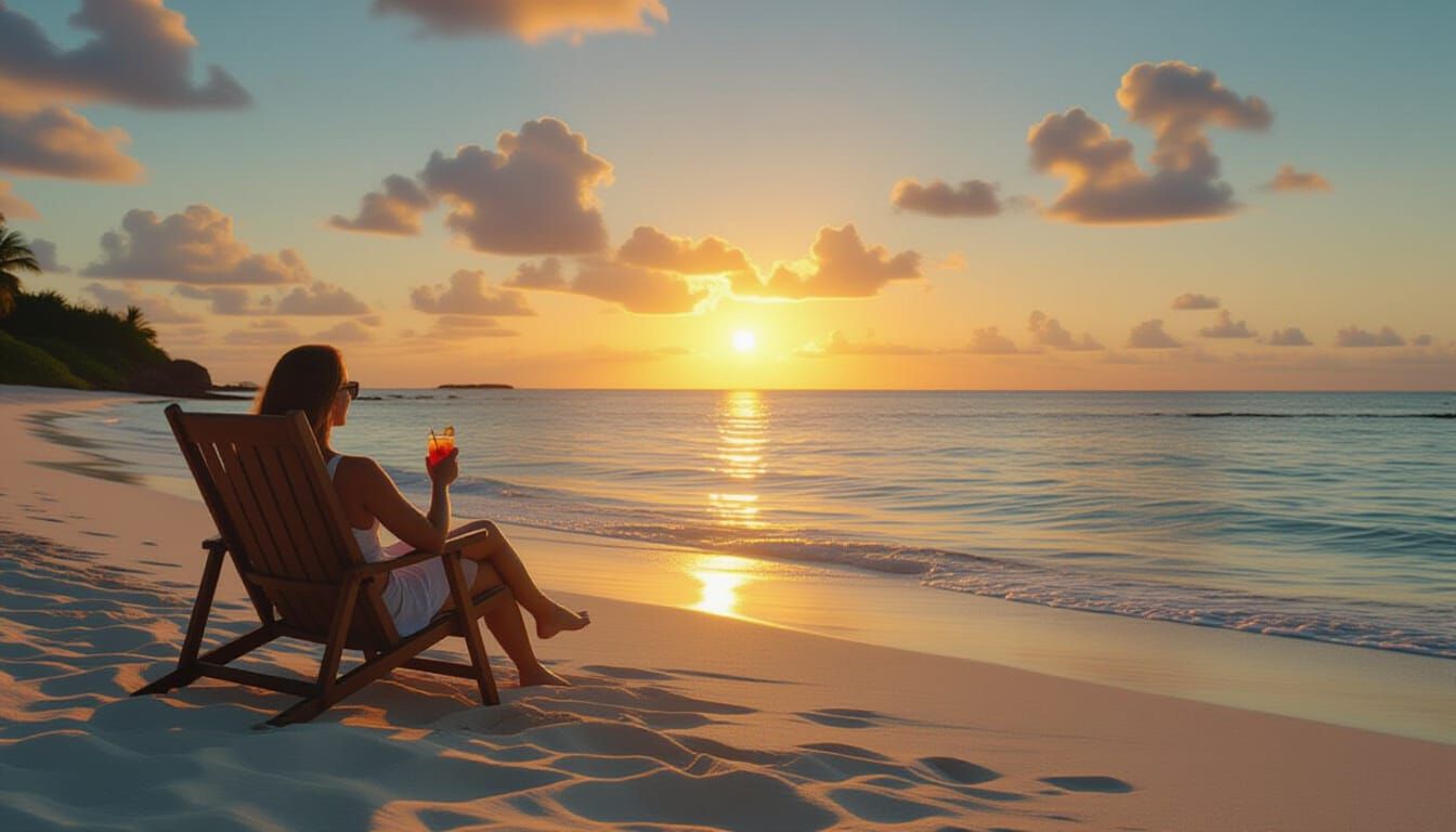 Serene Sunset Beach Scene in Cinematic Style