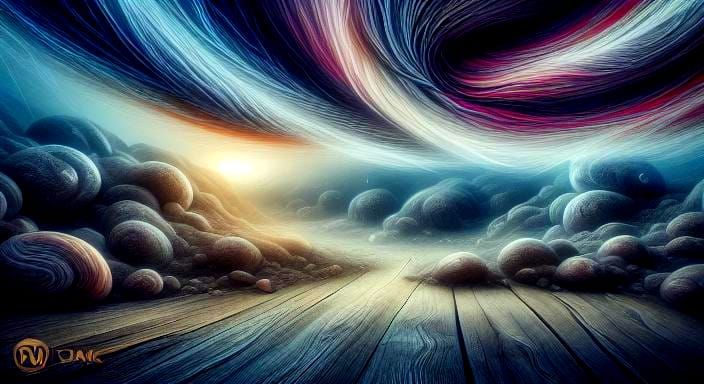 Surreal Landscape with Elastic Flora and Ghostly Figures