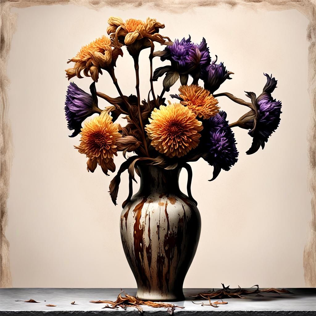 Wilted Flowers: Impasto Painting of Imperfection