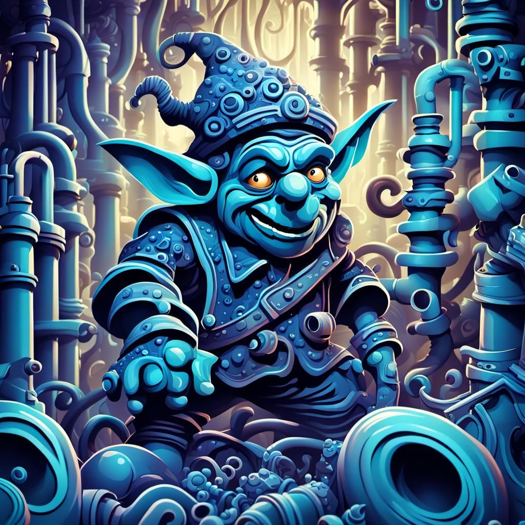 Goblin Plumber in Misty, Abstract Vector Art