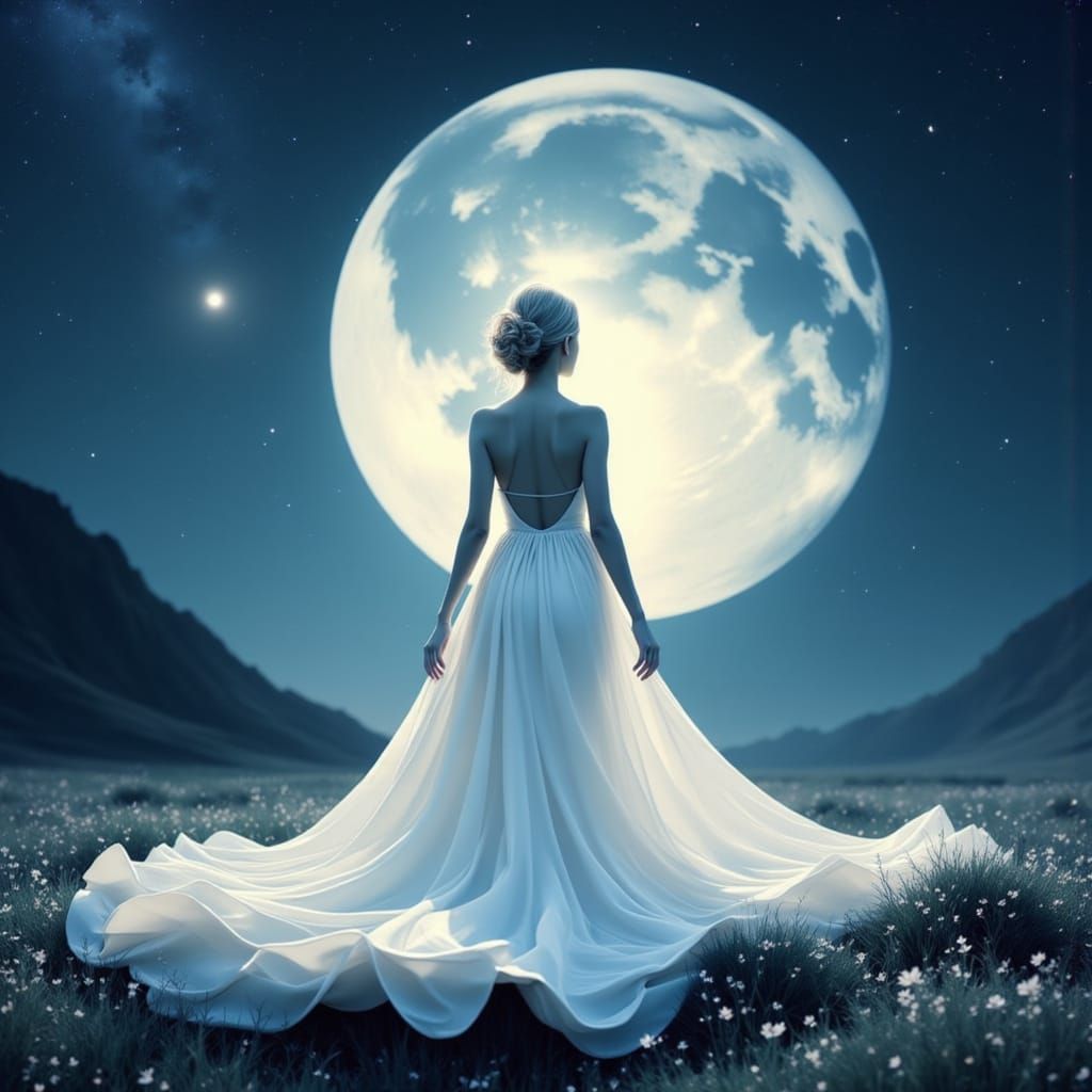 Woman in Moonlight: A Dreamy Digital Illustration
