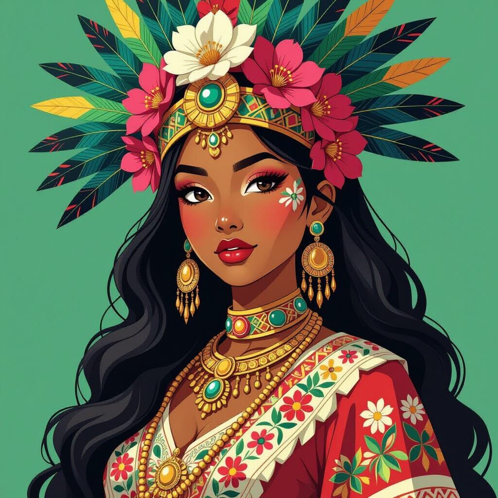 Aztec Warrior Princess with Vibrant Colors and Dreamy Lighti...