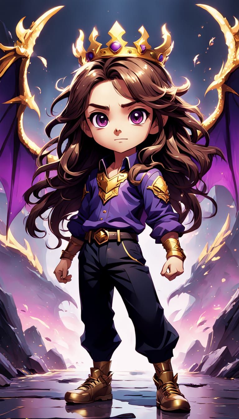 Vibrant Chibi Queen with Dragon Wings