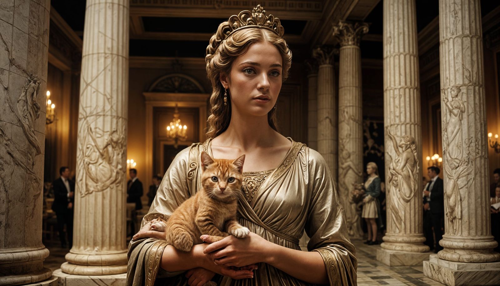 Venus Goddess of Ancient Greece with a Playful Kitten