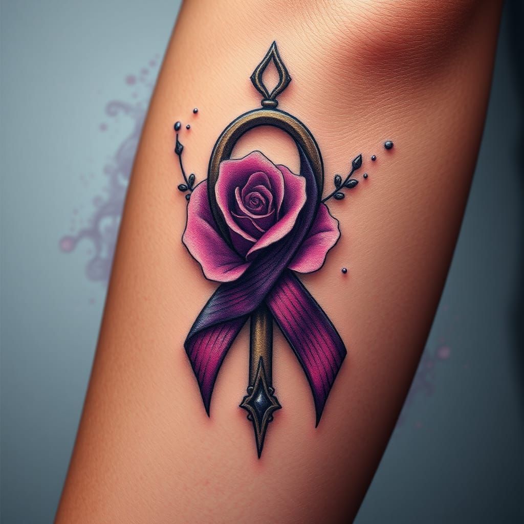 Ankh Arm Tattoo with Rose and Awareness Ribbon