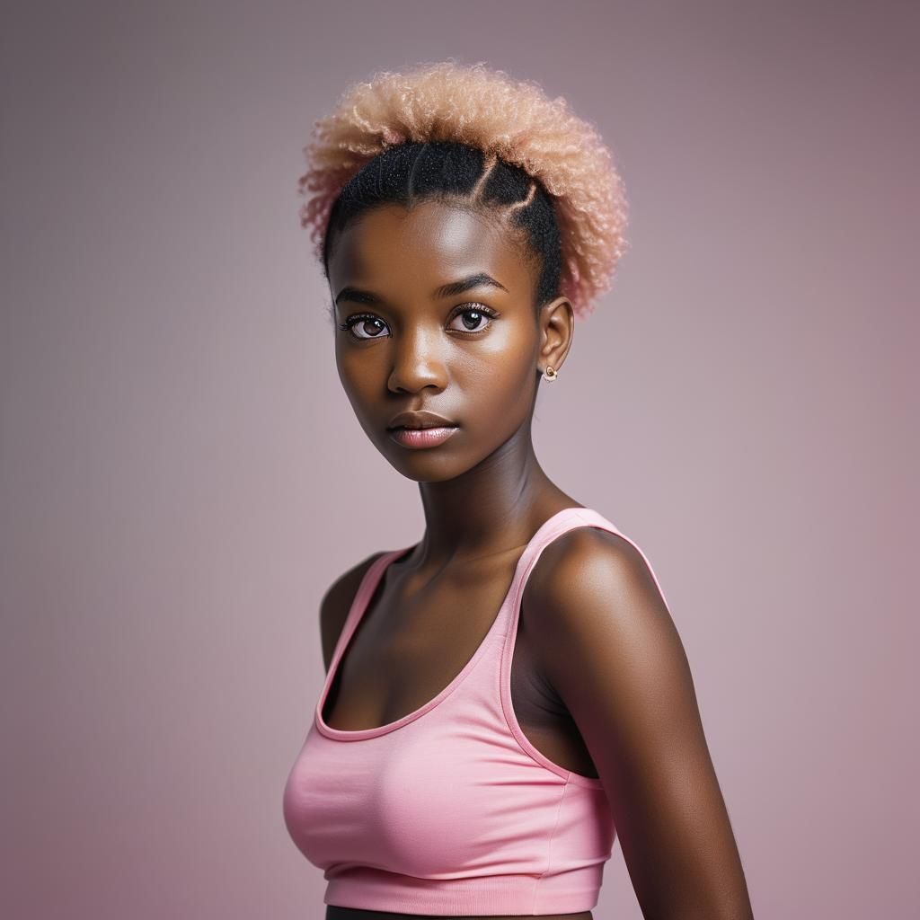 Striking Portrait of Woman in Pink Skirt, Studio Lighting