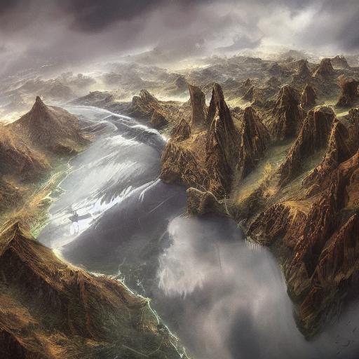 Winged Figure in Storm, Detailed Matte Painting