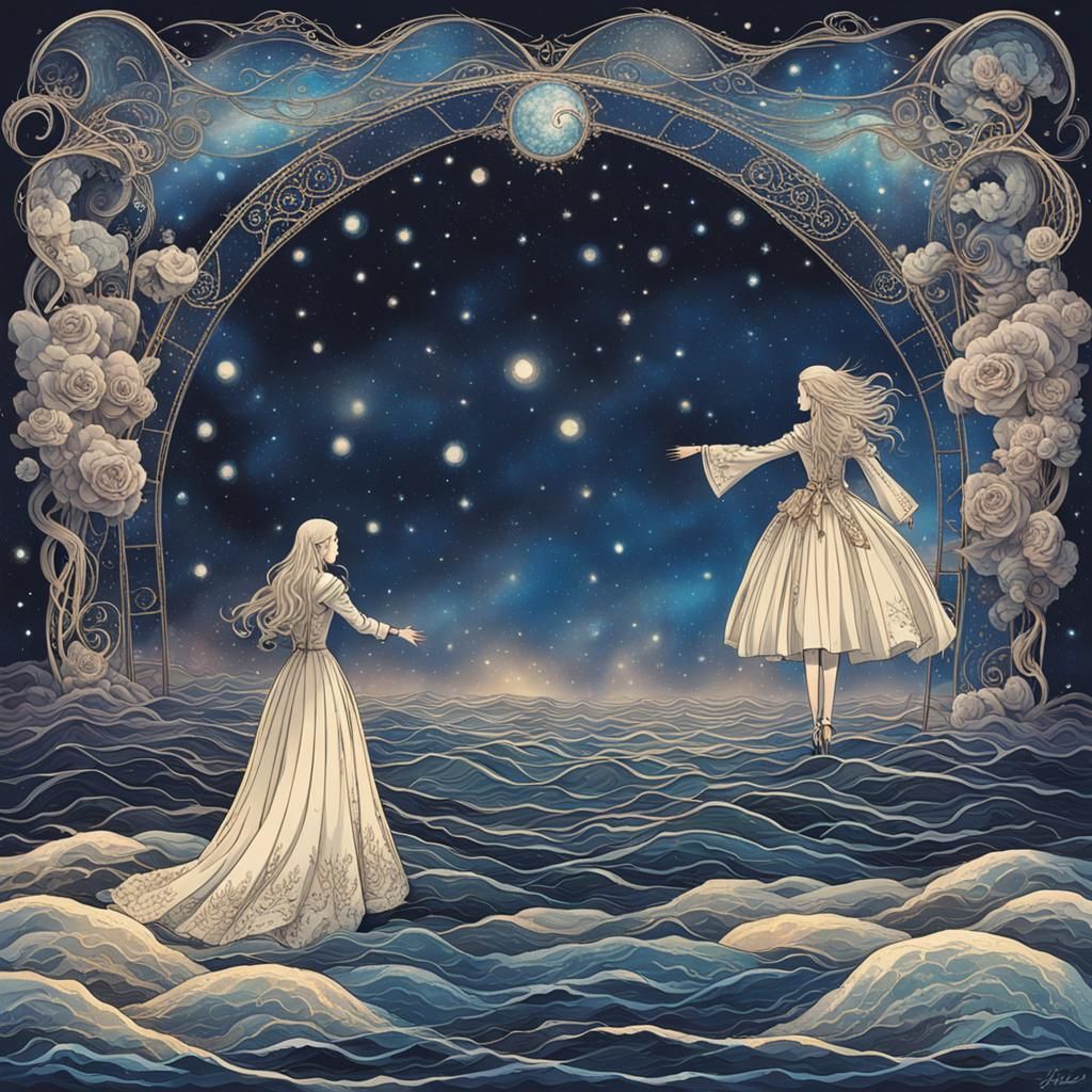 Surreal Couple's Journey Through a Magical Ocean