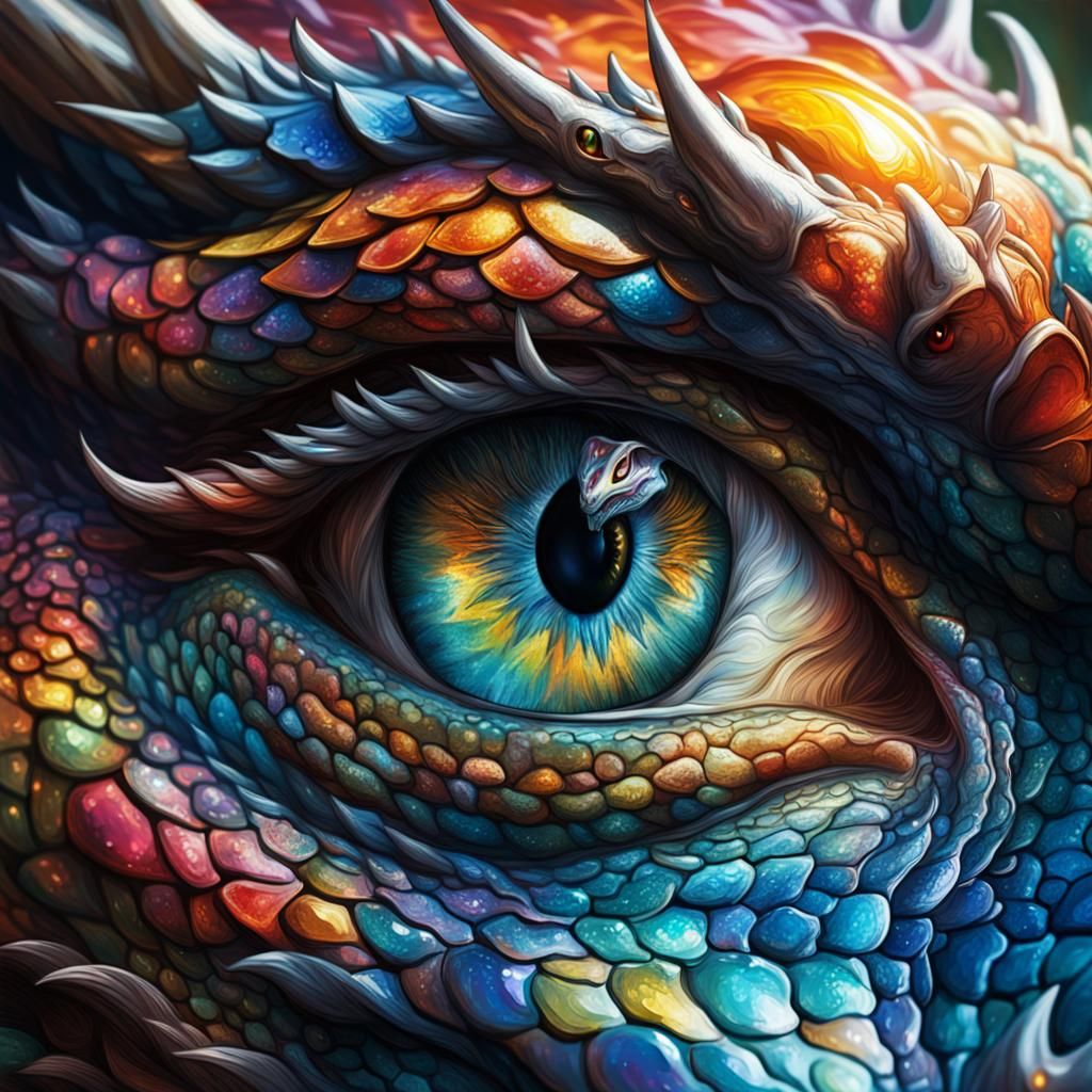 Princess Reflected in Dragon's Eye: Hyperrealistic Splash Ar...