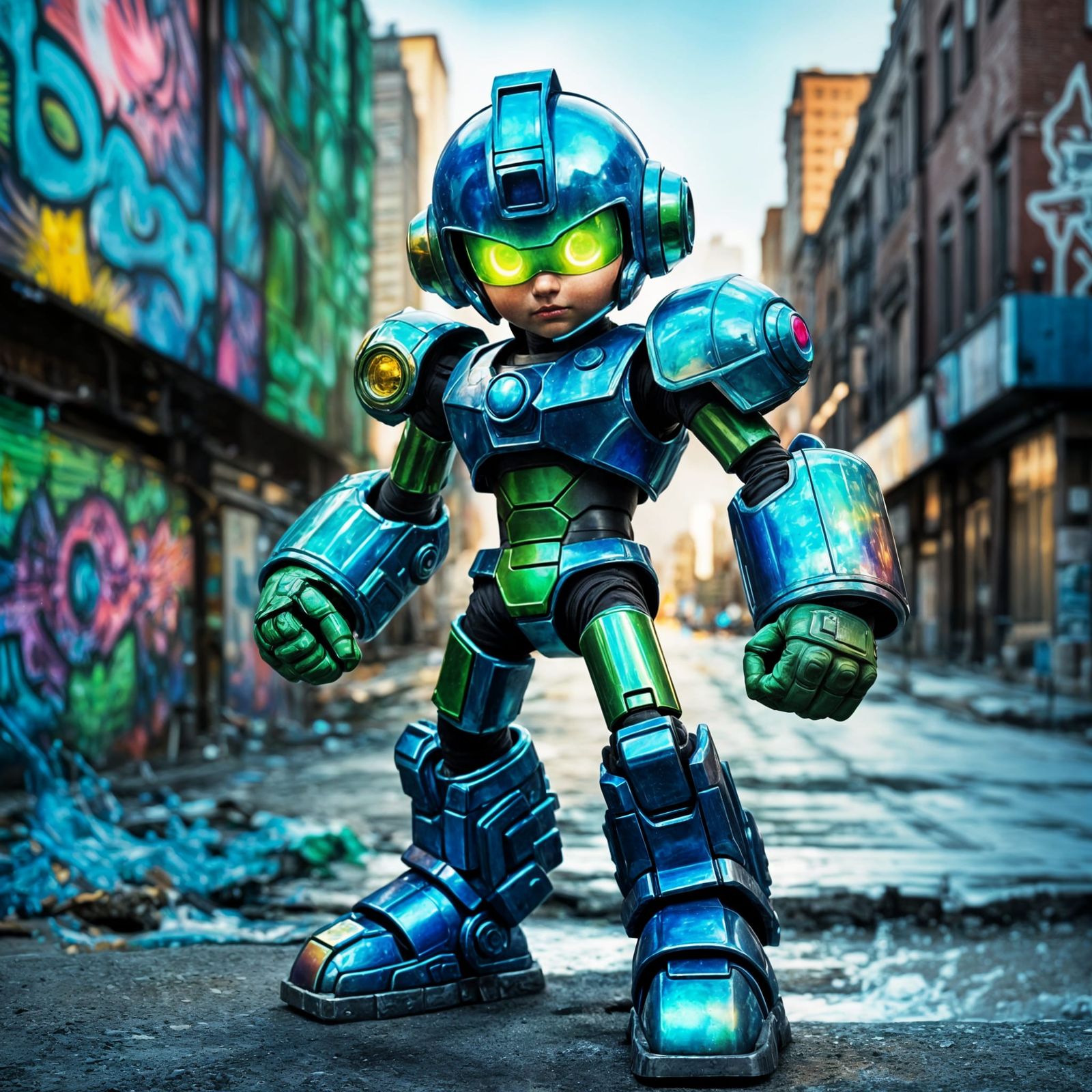 Boy in Green Mega Man Armor, Graffiti Art