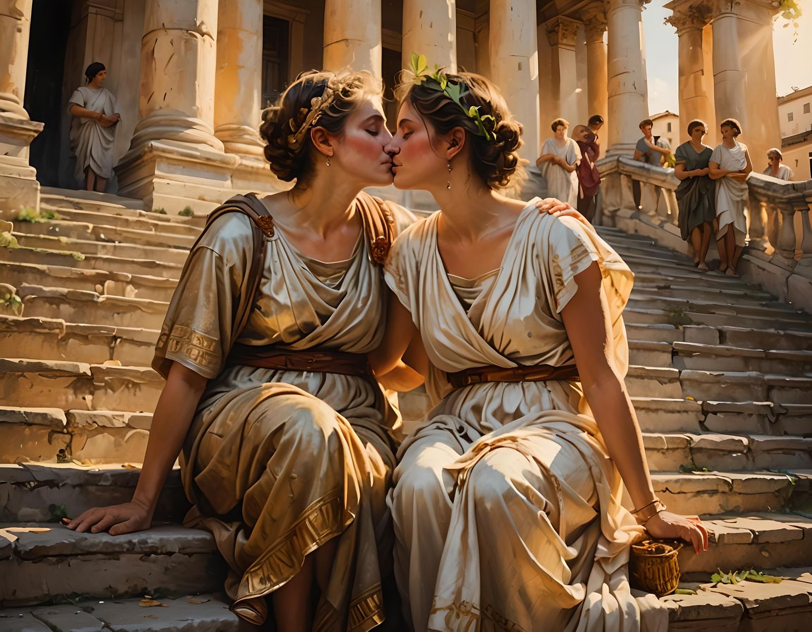 Two Women Kissing in Ancient Rome, Classical Style
