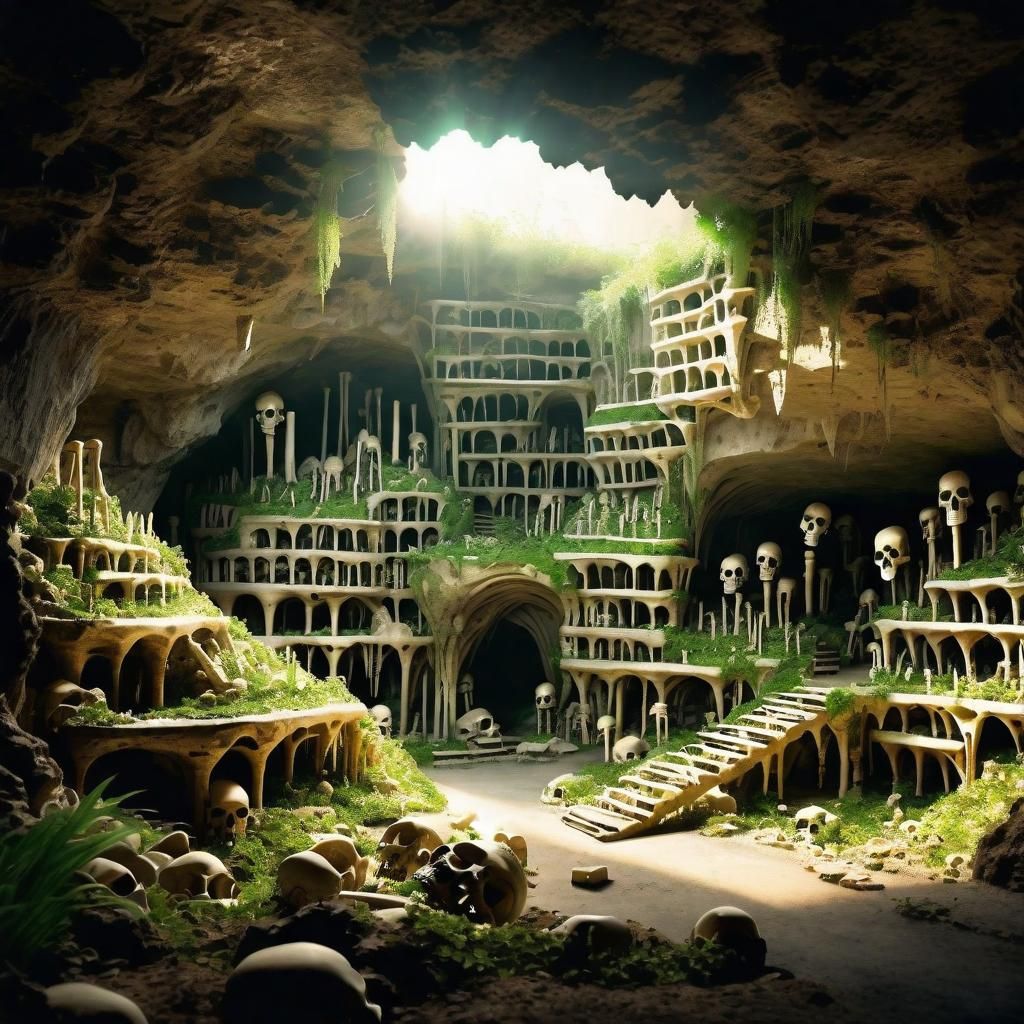 Underground City Made of Bones in Golden Light