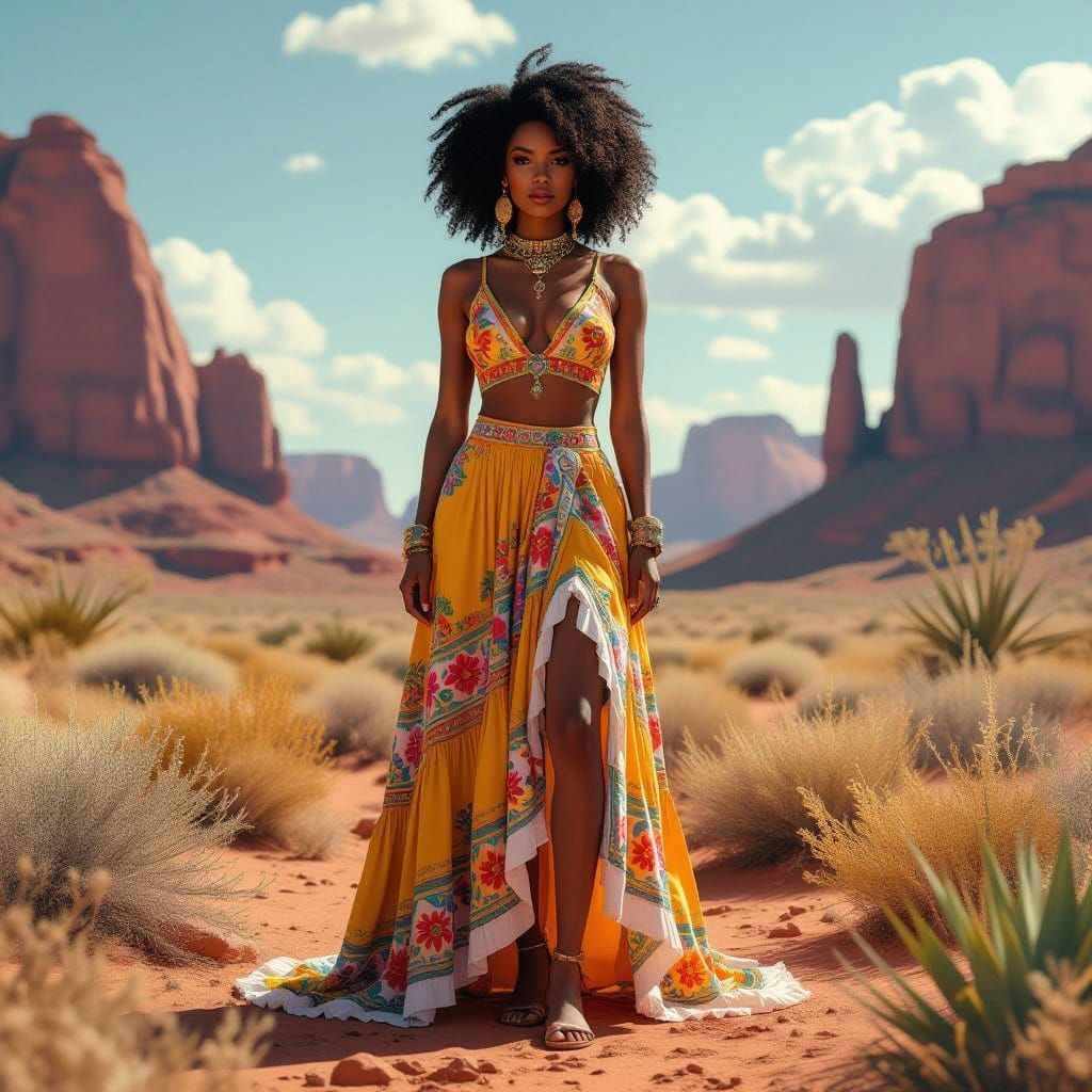 Hyperrealistic Woman in Desert Landscape: Digital Matte Pain...