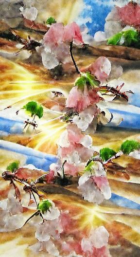 Watercolor Cherry Blossoms in Sunlight