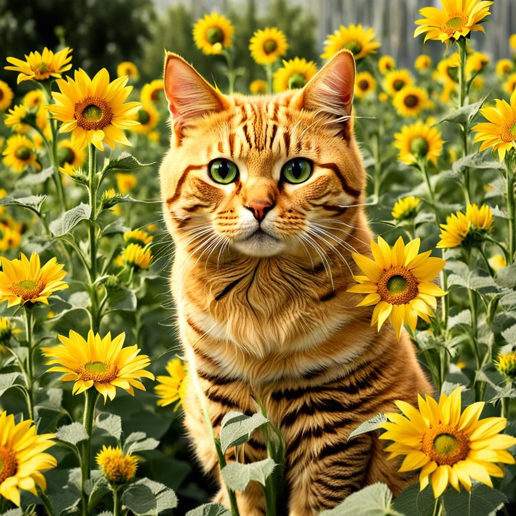 Cat in a Sunflower Field