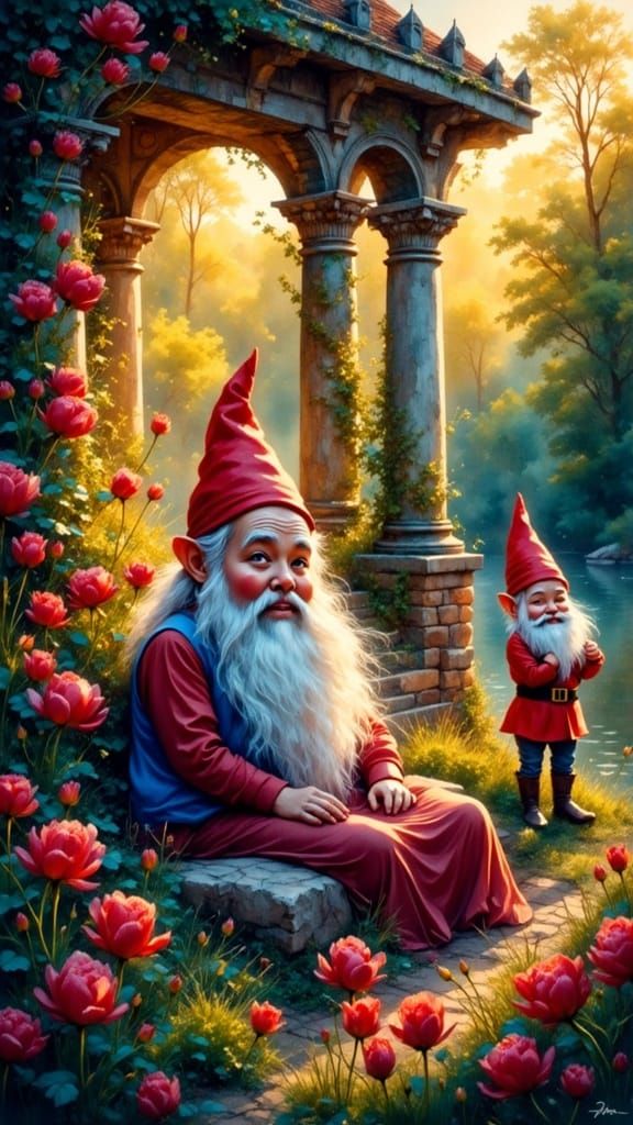 Garden Gnomes in Watercolor Style