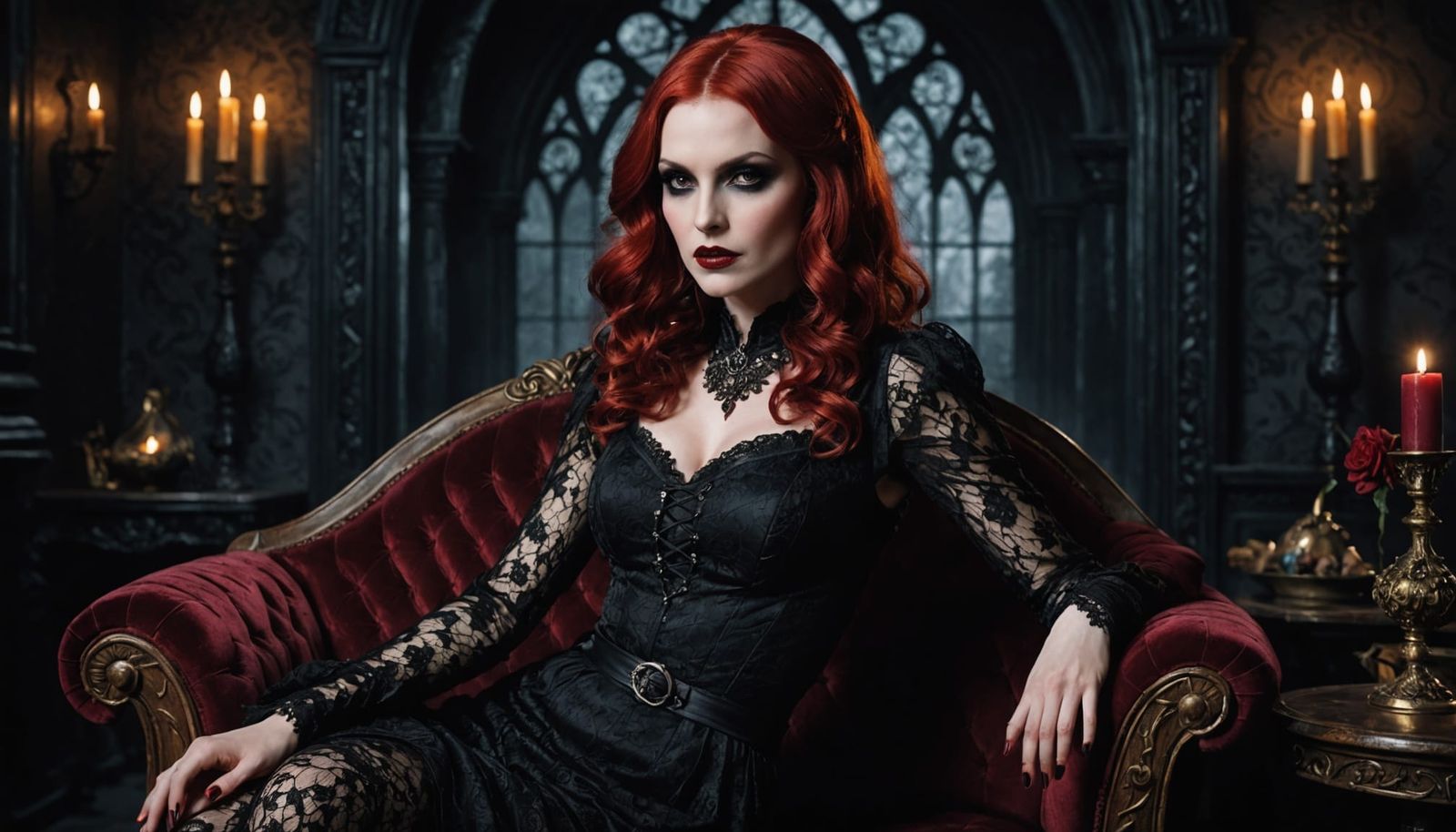 Alluring Vampiress with Crystal Ball in Gothic Castle