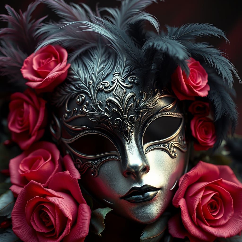 Elegant Black and Silver Masquerade Mask in a Fantastical Sc...